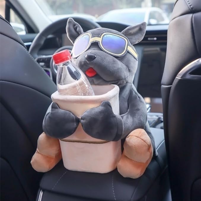Cute Plush 2 in 1 Car Tissue Box and Trash Can