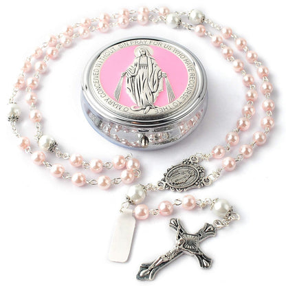 Virgin Mary alloy rosary beads — comes with a jewelry box